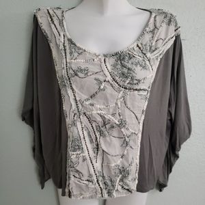 Anthropologie Deletta Women's grey Beaded top sz small